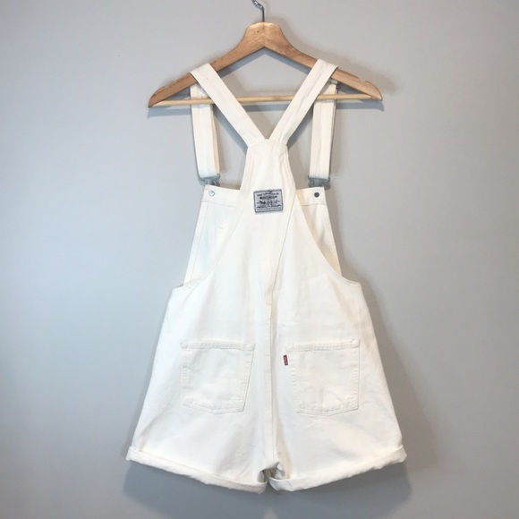 Vintage Levi’s Denim White Overall Shorts XS - Picture 4 of 11